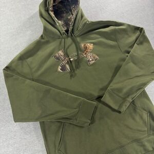 Under Armour Mens Medium Olive Green Camo Big Logo Hoodie Pullover RN 96510